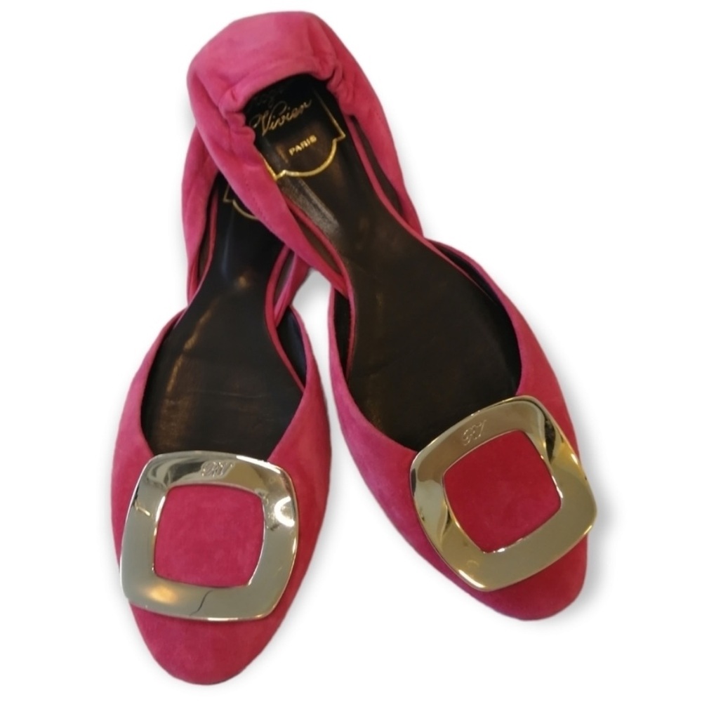 Roger Vivier hot pink/fuchsia suede ballerina d'orsay flats Size 37 or 6.5/7 US